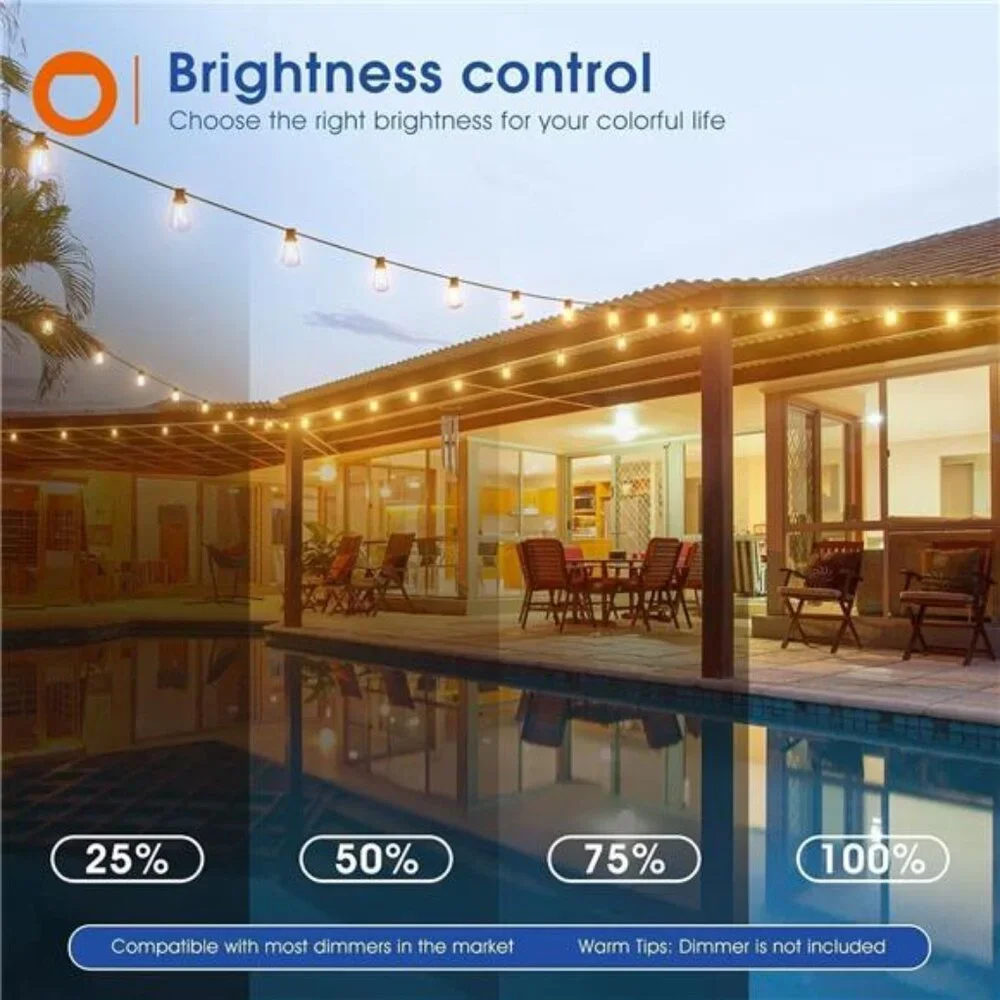100FT(50FT*2)LED Outdoor String Lights Waterproof Patio Lights with Shatterproof